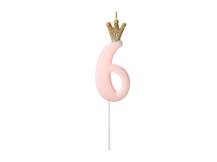 PartyDeco candle small pink with crown number 6