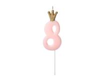 PartyDeco candle small pink with crown number 8