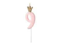 PartyDeco candle small pink with crown number 9