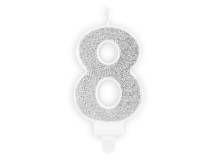 Obrázek k výrobku PartyDeco svíčka malá stříbrná číslo 8