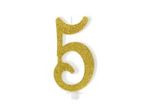 PartyDeco candle gold number 5