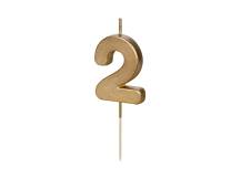 PartyDeco gold candle on a stick number 2