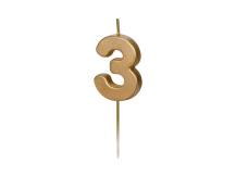PartyDeco gold candle on a stick number 3