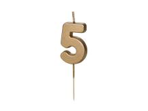 PartyDeco gold candle on a stick number 5