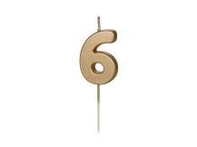 PartyDeco gold candle on a stick number 6