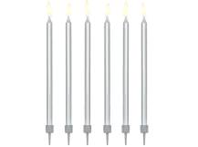 PartyDeco long silver candles (12 pcs)