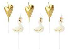 PartyDeco candles Hearts and swans (6 pcs)
