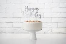 PartyDeco zapichovací dekorace na dort stříbrná Happy Birthday 1