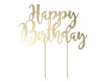 PartyDeco zapichovacia dekorácia na tortu zlatá Happy Birthday