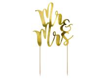 PartyDeco zapichovacia dekorácia na tortu zlatá Mr&Mrs