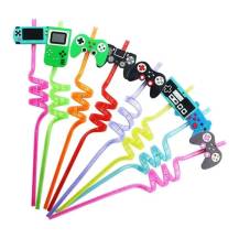 Plastová barevná brčka spirálová s herními motivy (4 ks)