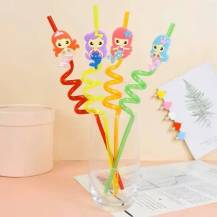 Plastová barevná brčka spirálová s mořskými pannami (4 ks)