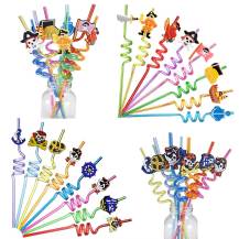 Plastová barevná brčka spirálová s pirátskými motivy (4 ks)