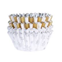 PME košíčky na mini muffiny s alobalovým vnitřkem Vánoční zlaté a bílé s vločkami (60 ks)