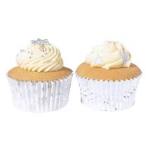 PME košíčky na muffiny s alobalovým vnitřkem Vánoční stříbrné a bílé s vločkami (60 ks)