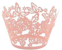 Přebaly na muffiny krajkové s motýly broskvové (10 ks)