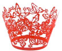 Přebaly na muffiny krajkové s motýly červené (10 ks)