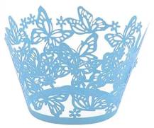 Přebaly na muffiny krajkové s motýly modré (10 ks)