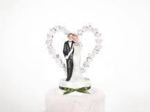 Svatební figurka Novomanželé se srdcem s bílými růžemi