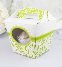 Svatební krabička na cupcake bílo-zelená (7,5 x 7,5 x 9,3 cm) 1