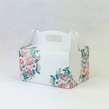 Svatební krabička na výslužku bílá s květinami (13 x 9 x 7 cm)