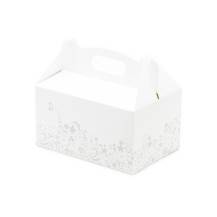 Obrázek k výrobku Svatební krabička na výslužku bílá s šedým zdobením (13 x 9 x 7 cm)
