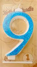 Large blue number 9 candle