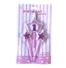 Svíčky koruna růžová s číslem 1 a hvězdičky růžové