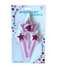 Svíčky koruna růžová s číslem 4 a hvězdičky růžové