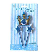 Svíčky koruna zlato-modrá s číslem 4 a hvězdičky modré