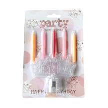 Svíčky oranžové, růžové a červená s LED nápisem Happy Birthday