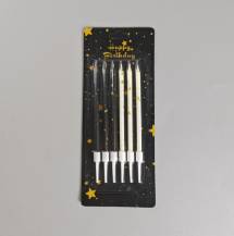 Svíčky Star černé a bílé se zlatým zdobením (6 ks)