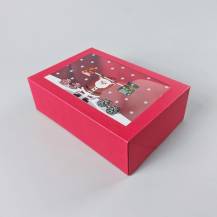 Vánoční dárková krabice červená s okénkem Santa s činkami (22,3 x 15,1 x 7,1 cm)