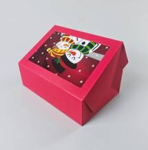 Vánoční dárková krabice červená s okénkem Sněhuláci (22,3 x 15,1 x 7,1 cm)