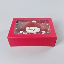 Vánoční dárková krabice červená s okénkem Sněhulák (22,3 x 15,1 x 7,1 cm)