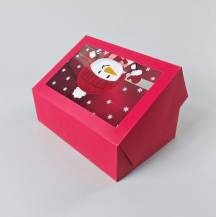 Vánoční dárková krabice červená s okénkem Sněhulák (22,3 x 15,1 x 7,1 cm)