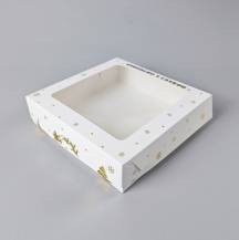 Vánoční krabice na cukroví bílo-zlatá nepromastitelná (20 x 20 x 5 cm)