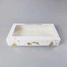 Vánoční krabice na cukroví bílo-zlatá nepromastitelná (35 x 20 x 6 cm)