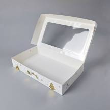 Vánoční krabice na cukroví bílo-zlatá nepromastitelná (35 x 20 x 6 cm)