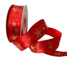 Christmas ribbon red with flakes (25 mm x 22 m)