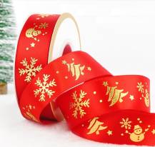 Red Christmas ribbon with trees and snowflakes (25 mm x 22 m)