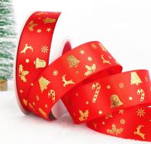 Christmas ribbon red with bells (25 mm x 22 m)