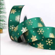 Christmas ribbon green with snowflakes (25 mm x 22 m)