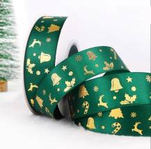 Ruban de Noël vert avec clochettes (25 mm x 22 m)
