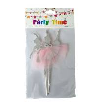 Zápich do dortu Baletky 1 stříbrné s růžovou sukní (2 ks)