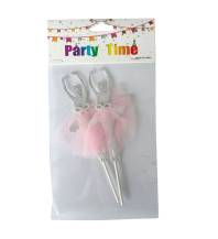 Zápich do dortu Baletky 2 stříbrné s růžovou sukní (2 ks)