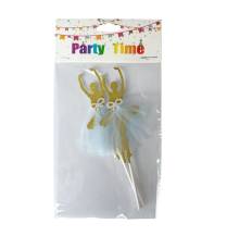 Zápich do dortu Baletky 2 zlaté s modrou sukní (2 ks)