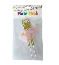 Zápich do dortu Baletky 2 zlaté s růžovou sukní (2 ks)