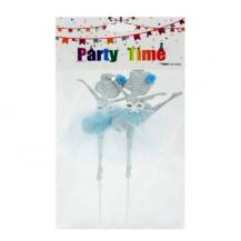 Zápich do dortu Baletky s bambulkou stříbrné s modrou sukní (2 ks)