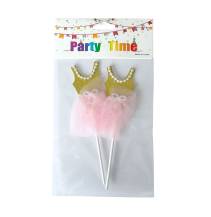 Zápich do dortu Baletní šaty na ramínka zlaté s růžovou sukní (2 ks)